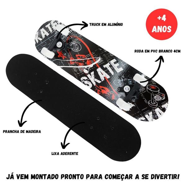 Kit Skate Infantil Capacete Joelheira 60cm Cotoveleira - Bhstore Imagem de Kit Skate Infantil Capacete Joelheira 60cm Cotoveleira