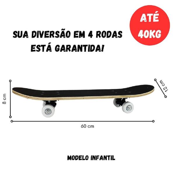 Kit Skate Infantil Capacete Joelheira 60cm Cotoveleira - Bhstore Imagem de Kit Skate Infantil Capacete Joelheira 60cm Cotoveleira