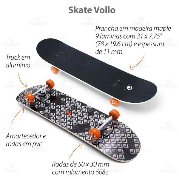 Imagem de Kit Skate Profissional Proteção Esportiva e Capacete Escolha Cor Vollo