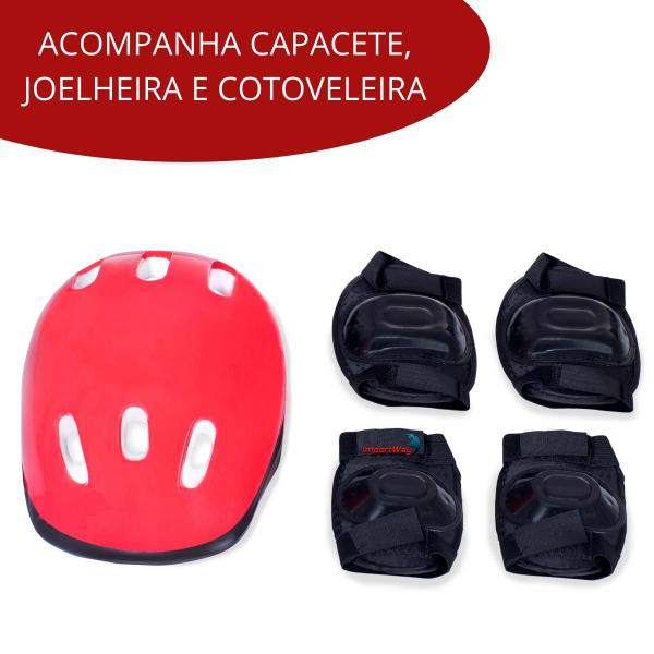 Imagem de Kit Skate Shape Infantil 24 Completo Acessórios Capacete Feminino Masculino Cores