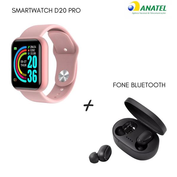 Imagem de Kit SmartWatch Relogio D20 Pro + Fone Sem Fio Bluetooth Dots V5.0 - Smart Bracelet