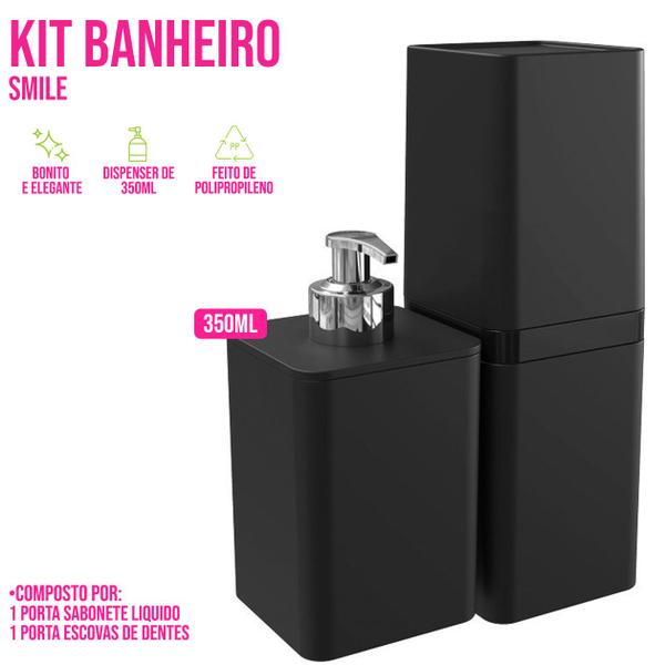 Imagem de Kit Smile Banheiro Lavabo 2 Pçs Dispenser Porta Escova Tampa