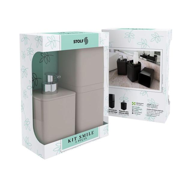 Kit Smile Banheiro Lavabo 2 Pçs Dispenser Porta Escova Tampa - Stolf Imagem de Kit Smile Banheiro Lavabo 2 Pçs Dispenser Porta Escova Tampa