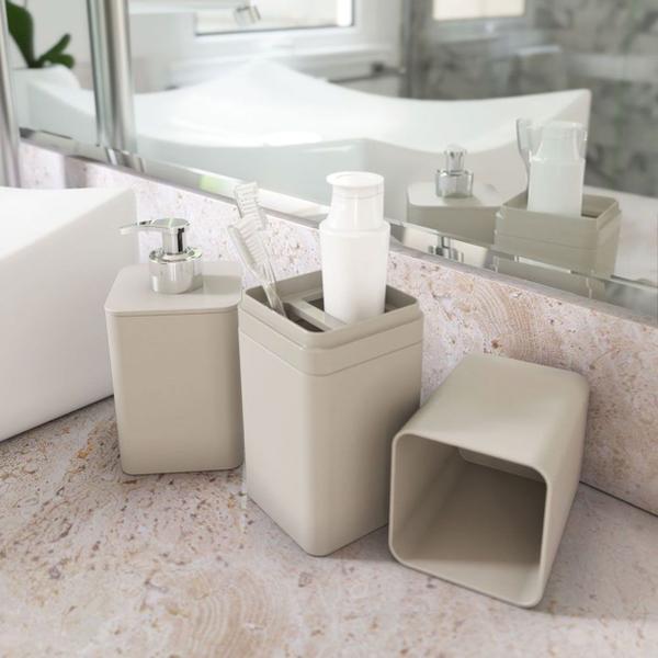 Kit Smile Banheiro Lavabo 2 Pçs Dispenser Porta Escova Tampa - Stolf Imagem de Kit Smile Banheiro Lavabo 2 Pçs Dispenser Porta Escova Tampa