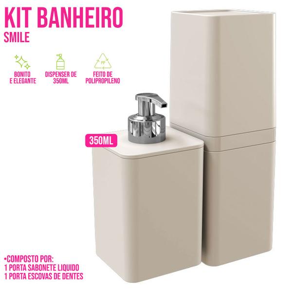 Kit Smile Banheiro Lavabo 2 Pçs Dispenser Porta Escova Tampa - Stolf Imagem de Kit Smile Banheiro Lavabo 2 Pçs Dispenser Porta Escova Tampa
