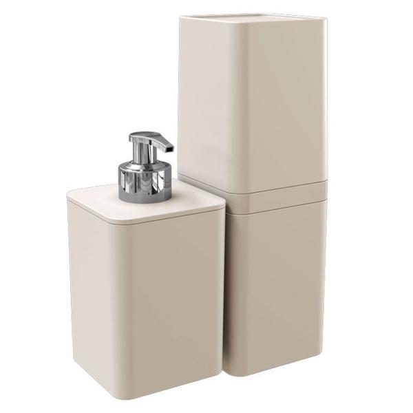 Kit Smile Banheiro Lavabo 2 Pçs Dispenser Porta Escova Tampa - Stolf Imagem de Kit Smile Banheiro Lavabo 2 Pçs Dispenser Porta Escova Tampa