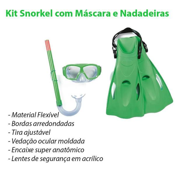 Imagem de Kit Snorkel Mergulho Máscara E Nadadeiras Infantil Verde Bel