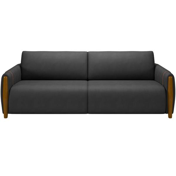 Imagem de Kit Sofá 03 Lugares Sala Estar 223cm Com 02 Poltronas Flora Pés Madeira M03 Sintético  Preto - Lyam Decor