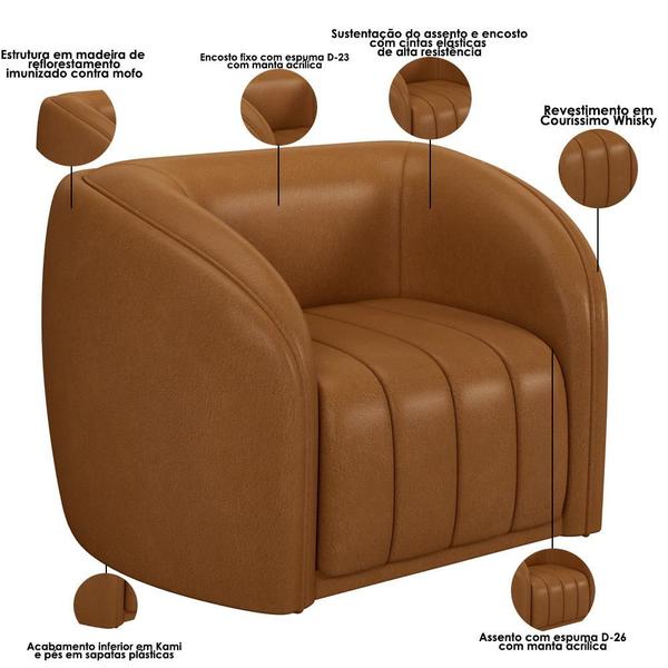 Imagem de Kit Sofá 04 Lugares Para Sala 292 cm com 02 Poltronas Lazio M03 material sintético Whisky - Lyam Decor