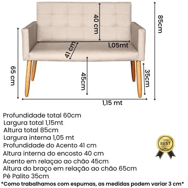 Imagem de Kit Sofá 1 Namoradeira 2 Poltronas Puff para Sala de Espera recepção clinica 4 lugares resistente sala pequena