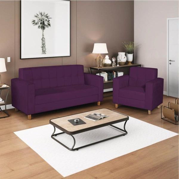 Imagem de Kit Sofá 180cm e Poltrona em Suede Dallas Roxo