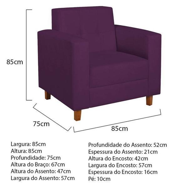 Imagem de Kit Sofá 180cm e Poltrona em Suede Dallas Roxo