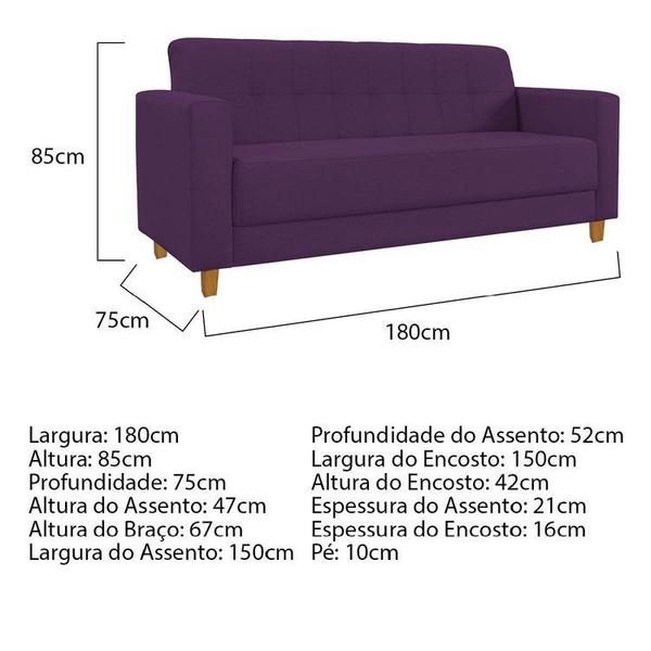 Imagem de Kit Sofá 180cm e Poltrona em Suede Dallas Roxo