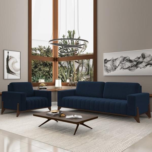 Imagem de Kit Sofa 189 cm E Poltrona Decorativa Veron Veludo SL 948 Moll