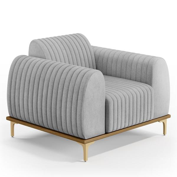 Imagem de Kit Sofá 2 Lugares 150cm Com 2 Poltronas Molino Pés D'ouro D02 Linho Cinza D-315 - Lyam Decor