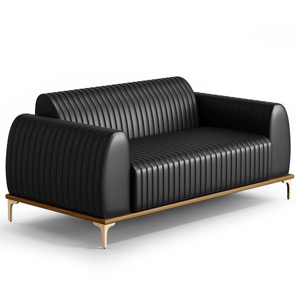 Imagem de Kit Sofá 2 Lugares 150cm Com 2 Poltronas Molino Pés D'ouro D02 material sintético Preto B-159 - Lyam Decor