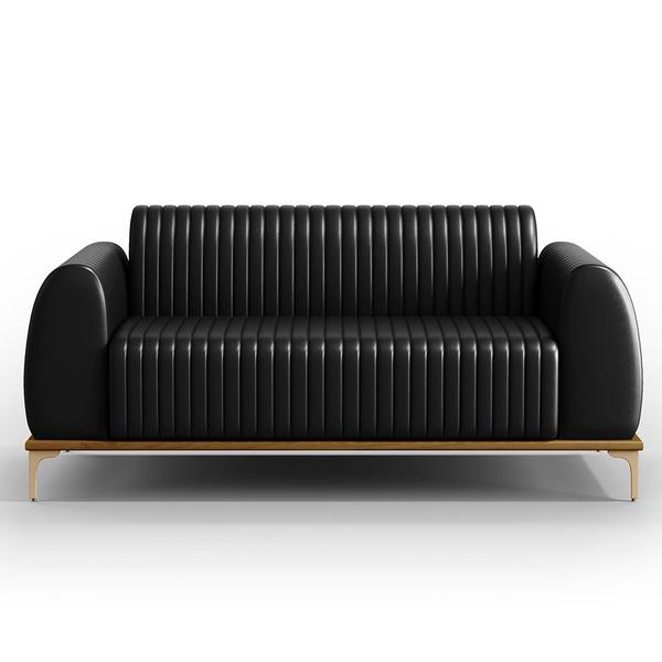 Imagem de Kit Sofá 2 Lugares 150cm Com 2 Poltronas Molino Pés D'ouro D02 material sintético Preto B-159 - Lyam Decor