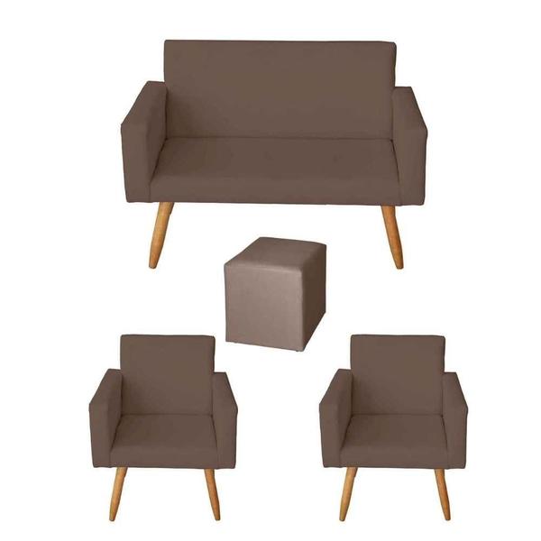 Imagem de Kit Sofá 2 Lugares e 2 Poltrona para Sala Lina e 1 Puff  Quadrado Suede Cappuccino - Móveis Mafer