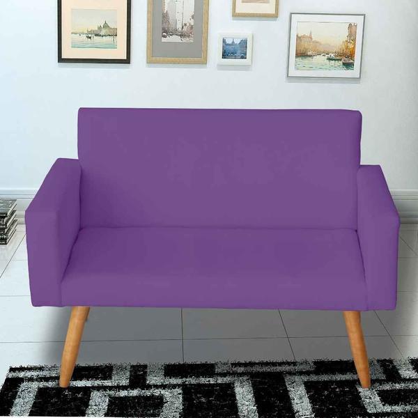 Imagem de Kit Sofá 2 Lugares e 2 Poltrona Para Sala Lina e 1 Puff Redondo Suede Roxo - Móveis Mafer