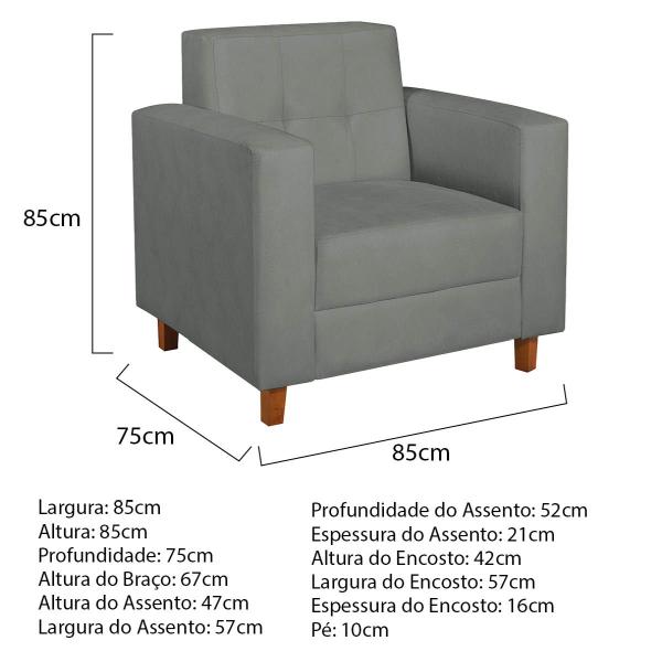 Imagem de Kit Sofá 2 Lugares e 2 Poltronas Denver Corano Cinza - ADJ Decor