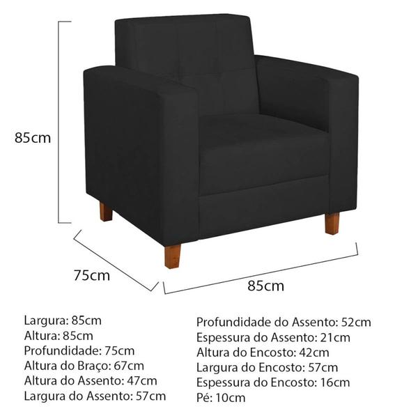 Imagem de Kit Sofá 2 Lugares e 2 Poltronas Denver Sintético Preto - AM Decor