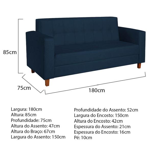 Imagem de Kit Sofá 2 Lugares e 2 Poltronas Denver Suede Azul Marinho - Doce Sonho Móveis