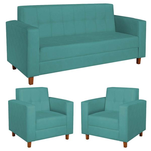 Imagem de Kit Sofá 2 Lugares e 2 Poltronas Denver Suede Azul Turquesa - ADJ Decor