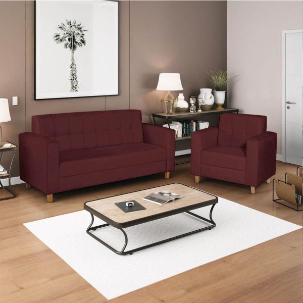 Imagem de Kit Sofá 2 Lugares e 2 Poltronas Denver Suede Bordô - ADJ Decor