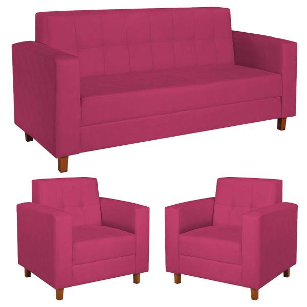 Imagem de Kit Sofá 2 Lugares e 2 Poltronas Denver Suede Pink - Amarena Móveis