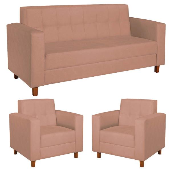 Imagem de Kit Sofá 2 Lugares e 2 Poltronas Denver Suede Rosê - ADJ Decor