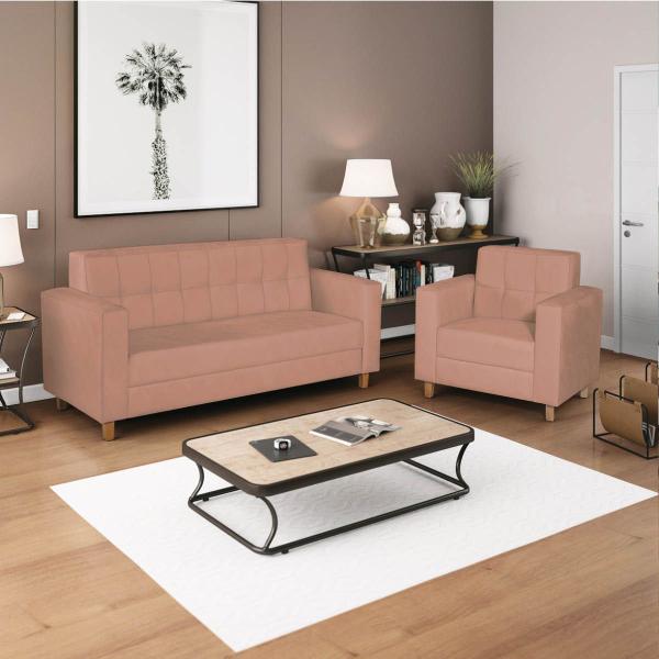 Imagem de Kit Sofá 2 Lugares e 2 Poltronas Denver Suede Rosê - ADJ Decor