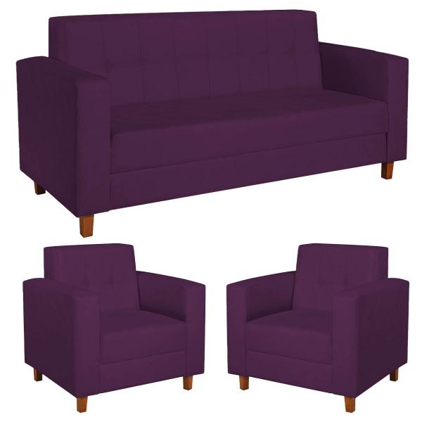 Imagem de Kit Sofá 2 Lugares e 2 Poltronas Denver Suede Roxo - Amarena Móveis