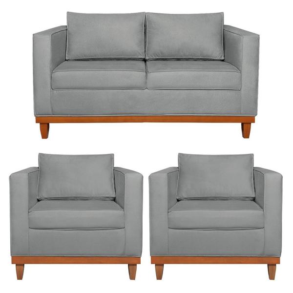 Imagem de Kit Sofa 2 Lugares e 2 Poltronas Europa Bouclé Cinza - Amarena Móveis