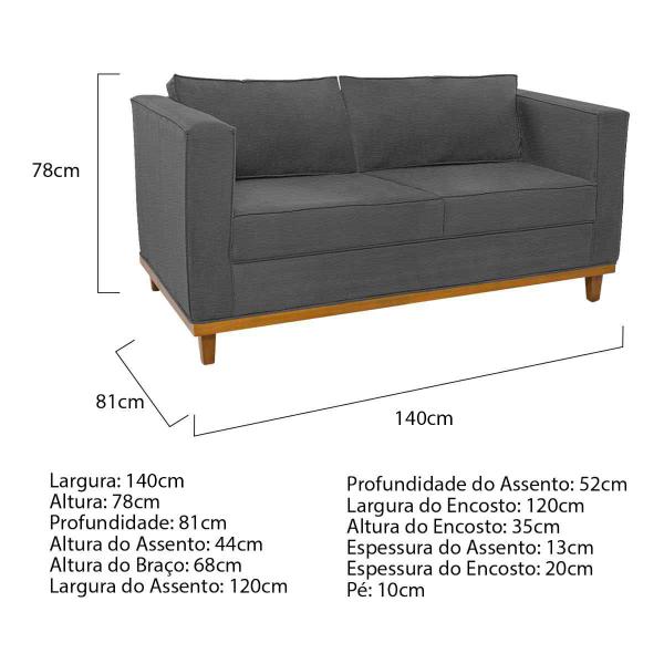 Imagem de Kit Sofá 2 Lugares e 2 Poltronas Europa Corano Cinza Doce Sonho Móveis