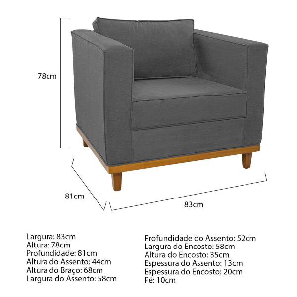 Imagem de Kit Sofá 2 Lugares e 2 Poltronas Europa Corano Cinza Doce Sonho Móveis