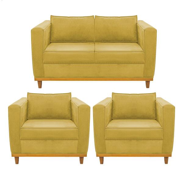 Imagem de Kit Sofá 2 Lugares e 2 Poltronas Europa Suede Amarelo Doce Sonho Móveis