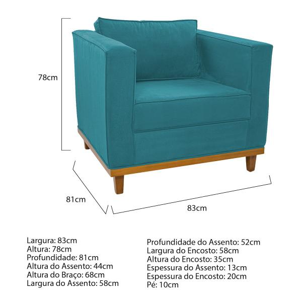 Imagem de Kit Sofá 2 Lugares e 2 Poltronas Europa Suede Azul Turquesa Doce Sonho Móveis