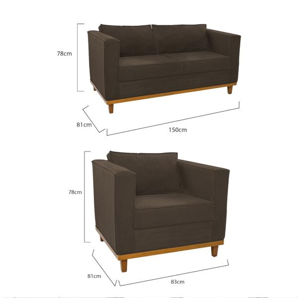 Imagem de Kit Sofá 2 Lugares e 2 Poltronas Europa Suede Marrom AM Decor