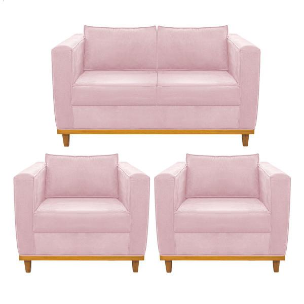 Imagem de Kit Sofá 2 Lugares e 2 Poltronas Europa Suede Rosa Bebê Doce Sonho Móveis