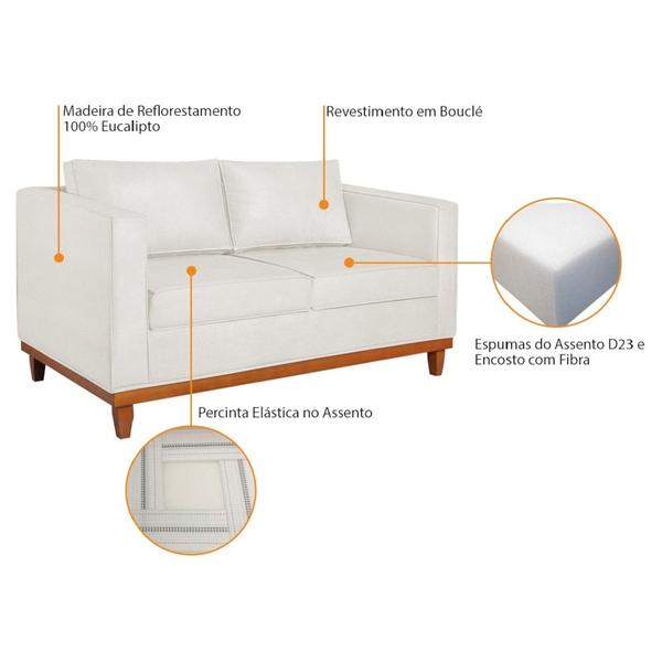 Imagem de Kit Sofa 2 Lugares e Poltrona Europa Bouclé Branco - Amarena Móveis