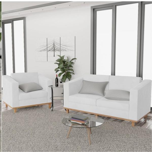 Imagem de Kit Sofá 2 Lugares e Poltrona Europa Suede Branco AM Decor