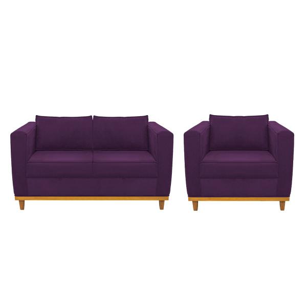 Imagem de Kit Sofá 2 Lugares e Poltrona Europa Suede Roxo ADJ Decor