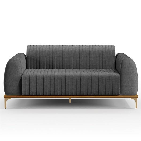 Imagem de Kit Sofá 3 Lugares 180cm Com 2 Poltronas Molino Pés D'ouro D02 Linho Cinza Escuro A-420 - Lyam Decor