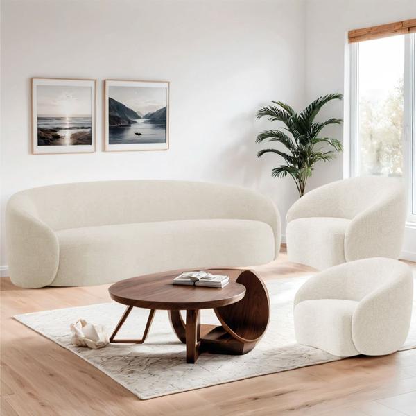 Imagem de Kit Sofá 3 Lugares 180cm e 2 Poltronas Orgânica Luxo Recepção Amore Bouclé Bege