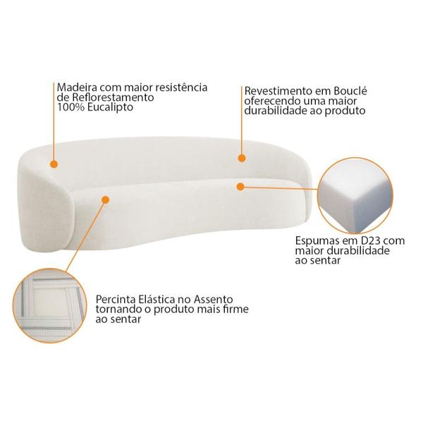 Imagem de Kit Sofá 3 Lugares 180cm e 2 Poltronas Orgânica Luxo Recepção Amore Bouclé Branco