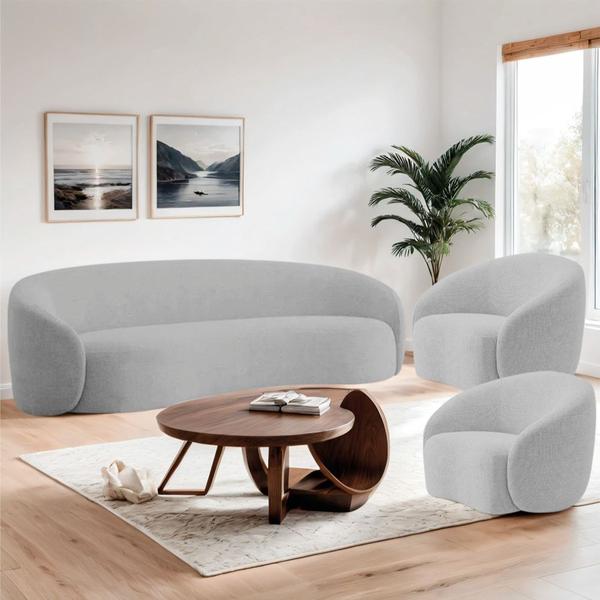 Imagem de Kit Sofá 3 Lugares 180cm e 2 Poltronas Orgânica Luxo Recepção Amore Linho Cinza Claro - Amarena Móveis