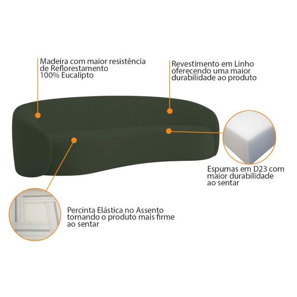 Imagem de Kit Sofá 3 Lugares 180cm e 2 Poltronas Orgânica Luxo Recepção Amore Linho Verde - Amarena Móveis