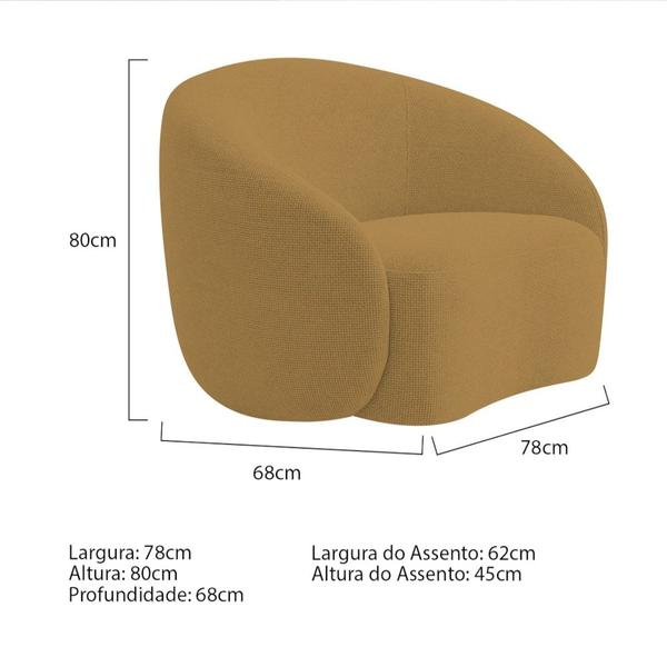 Imagem de Kit Sofá 3 Lugares 200cm e 2 Poltronas Orgânica Luxo Recepção Amore Bouclé Caramelo - Amarena Móveis