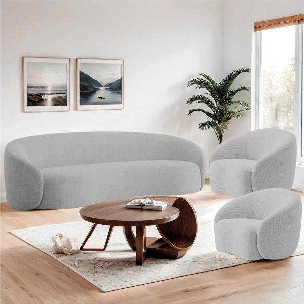 Imagem de Kit Sofá 3 Lugares 200cm e 2 Poltronas Orgânica Luxo Recepção Amore Linho - Doce Sonho Móveis