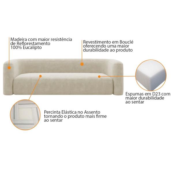 Imagem de Kit Sofá 3 Lugares 200cm e Poltrona Orgânica Luxo Recepção Melina Bouclé Bege - Amarena Moveis